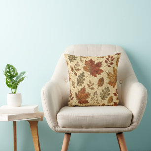 Cojín Decorativo Patrón de Hojas de Otoño – Botánica Otoñal Vintage