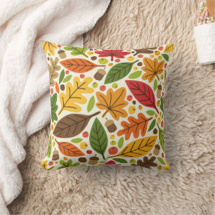 Cojín Decorativo Patrón de hojas de otoño y bellotas coloridas