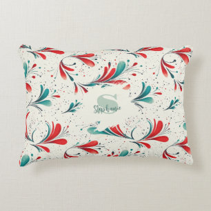 Cojín Decorativo Patrón de hojas de paisley azul y roja caprichosas