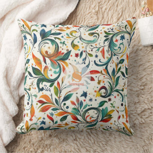Cojín Decorativo Patrón de hojas de paisley coloridas de inspiració