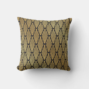 Cojín Decorativo Patrón de hojas de palma Art Deco sin foco, negro