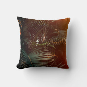 Cojín Decorativo Patrón de hojas de palmera verde oscuro profundo c