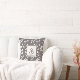 Cojín Decorativo Patrón de Hojas en Blanco y Gris