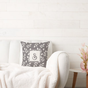 Cojín Decorativo Patrón de Hojas en Blanco y Gris