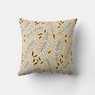 Cojín Decorativo Patrón de hojas en blanco y negro con fondo beige