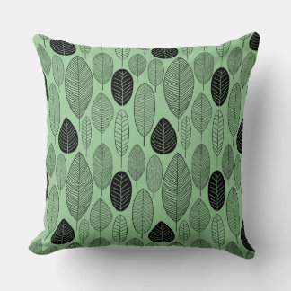 Cojín Decorativo Patrón de hojas - Negro sobre verde débil