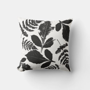 Cojín Decorativo Patrón de Hojas Rústicas de Granja Negro Blanco