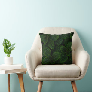 Cojín Decorativo Patrón de hojas texturizadas en verde esmeralda os