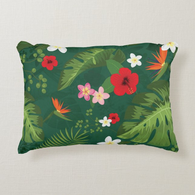Cojín Decorativo Patrón de Hojas Tropicales (Anverso)