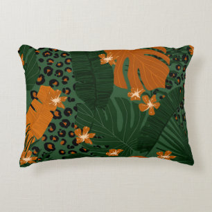 Cojín Decorativo Patrón de hojas tropicales de leopardo exótico