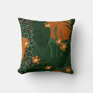 Cojín Decorativo Patrón de hojas tropicales de leopardo exótico