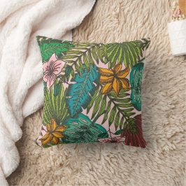 Cojín Decorativo Patrón de Hojas Tropicales - Decoración Floral Boh