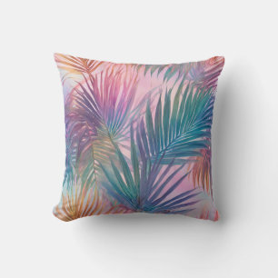Cojín Decorativo Patrón de hojas tropicales rosa pastel suave
