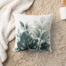 Cojín Decorativo Patrón de hojas tropicales verdes de color de agua