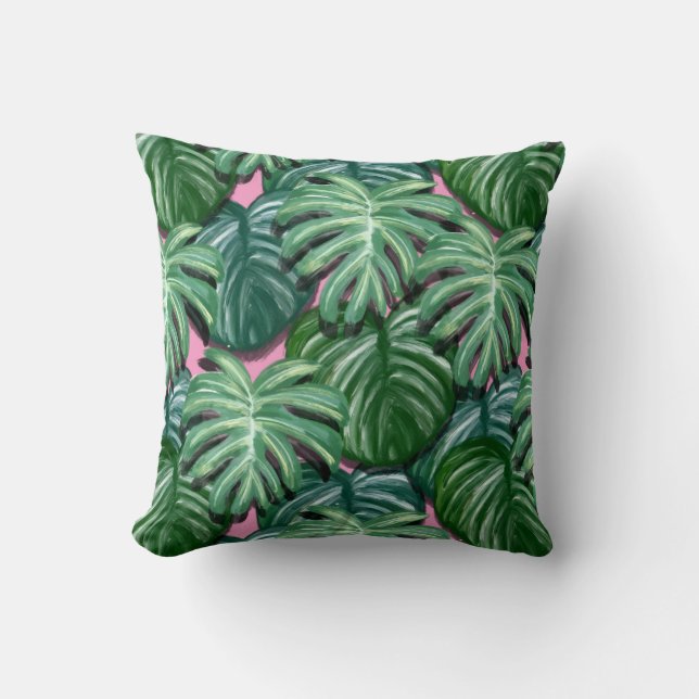 Cojín Decorativo Patrón de hojas tropicales verdes exóticas (Anverso)