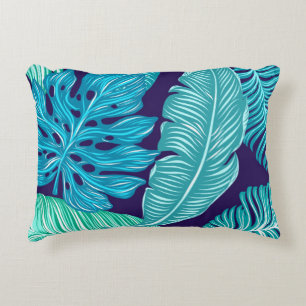 Cojín Decorativo Patrón de hojas verdes azules tropicales