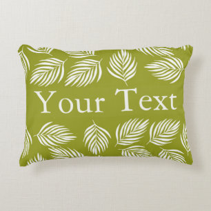 Cojín Decorativo Patrón de hojas verdes lima decorativas con texto