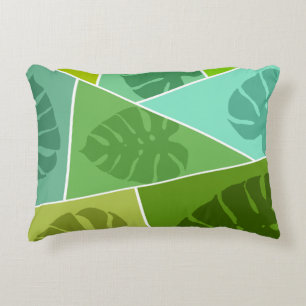 COJÍN DECORATIVO PATRÓN DE HOJAS VERDES TROPICALES