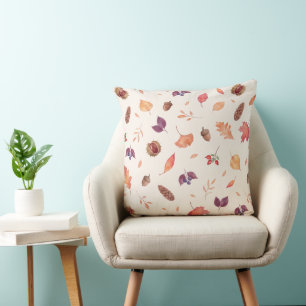 Cojín Decorativo Patrón de hojas y bellotas de acuarela de otoño ac