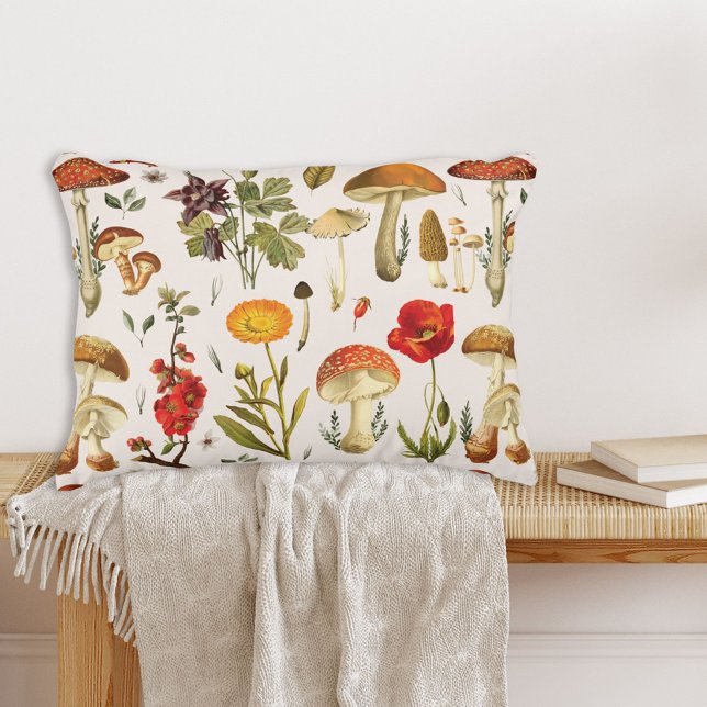 Cojín Decorativo Patrón de hongos y flores silvestres (In situ)