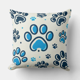 Cojín Decorativo Patrón de Huella de Pata Azul