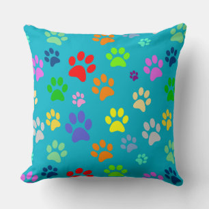 Cojín Decorativo Patrón de huellas de patas de mascotas coloridas y