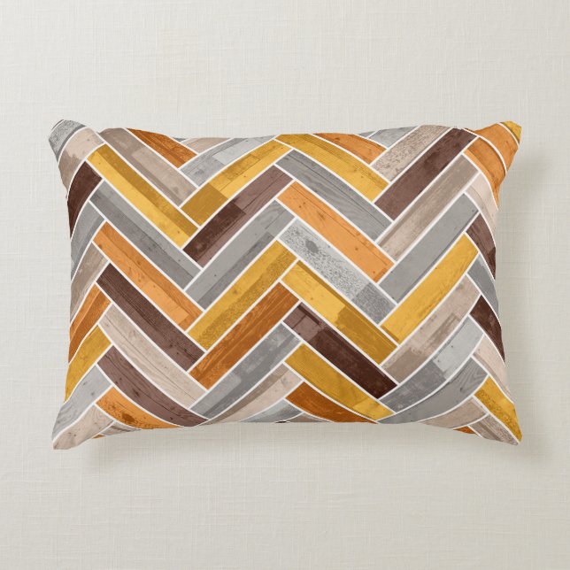 Cojín Decorativo Patrón de hueso de arenque en gris marrón Naranja (Anverso)