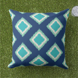 Cojín Decorativo Patrón de Ikat de Diamantes Azul de la Marina Mode