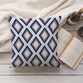 Cojín Decorativo Patrón de Ikat de diamantes de la Marina y Rubor