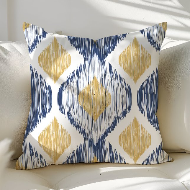 Cojín Decorativo Patrón de Ikat Ogee Oro and Navy (Subido por el creador)