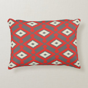 Cojín Decorativo Patrón de Ikat - Rojo, Gris y Beige