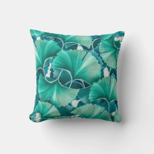 Cojín Decorativo Patrón de ilustracion de ginkgo biloba verde