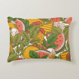 Cojín Decorativo Patrón de Ilustracion de vintage de comida de vera