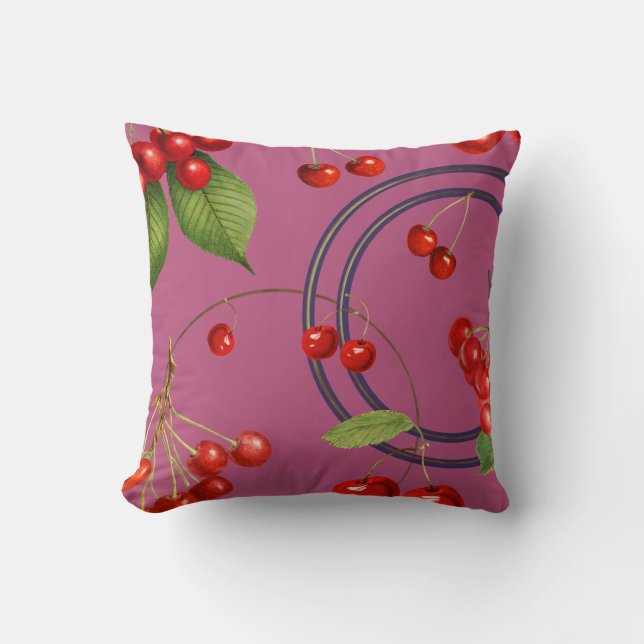 Cojín Decorativo Patrón de impresión de cerezas | Rosa (Anverso)