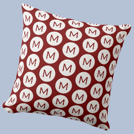 Cojín Decorativo Patrón de inicial de monograma personalizado rojo