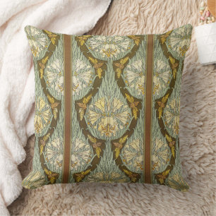 Cojín Decorativo Patrón de Insecto de Lirio Art Nouveau Verde Salvi