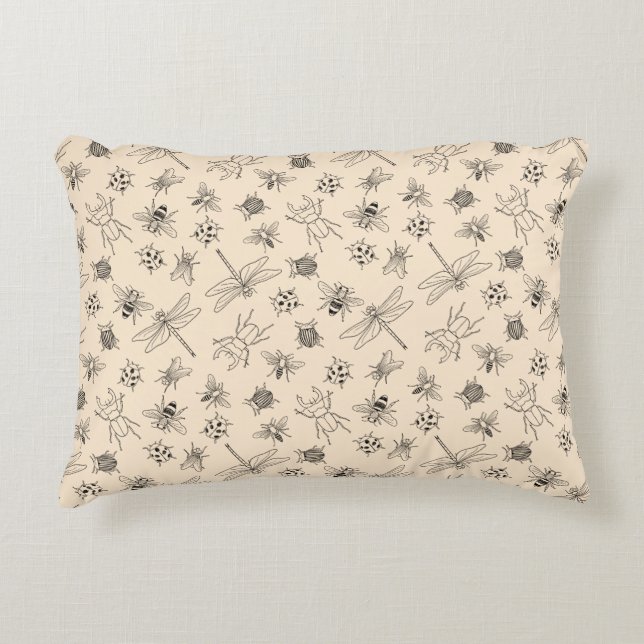 Cojín Decorativo Patrón de insectos Personalizados dibujados a mano (Anverso)