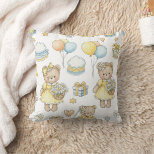 Cojín Decorativo Patrón de jardín de margaritas de osito de peluche