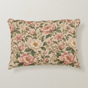 Cojín Decorativo Patrón de jardín de peonía y rosa romántica vintag