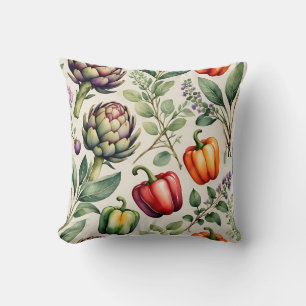 Cojín Decorativo Patrón de jardín de verduras acuarela