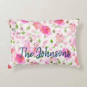 Cojín Decorativo Patrón de jardín floral color agua rosa