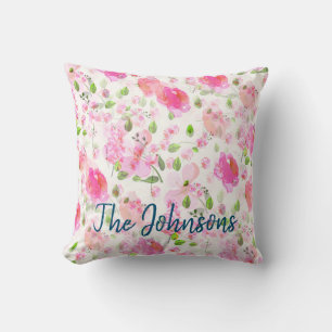 Cojín Decorativo Patrón de jardín floral color agua rosa