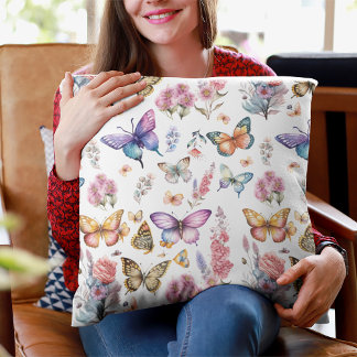 Cojín Decorativo Patrón de jardín floral de mariposa de color bonit