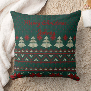 Cojín Decorativo Patrón de Jersey Feo de Navidad con Nombre Persona