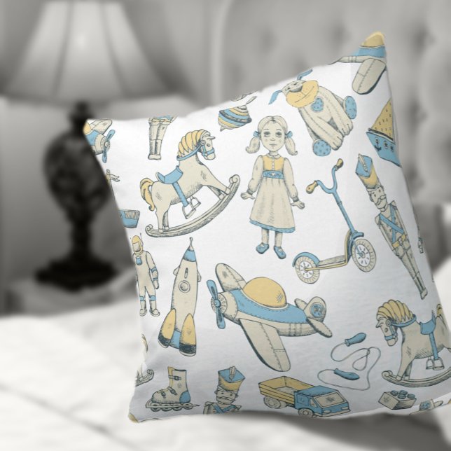 Cojín Decorativo Patrón de Juguete Antiguo Azul/Amarillo ID783 (Subido por el creador)