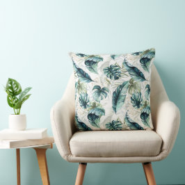 Cojín Decorativo Patrón de jungla azul tropical