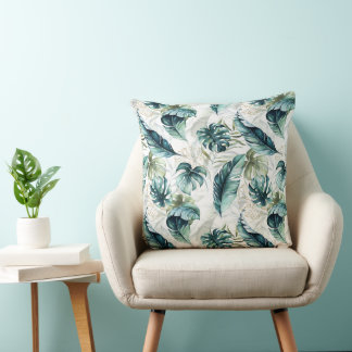 Cojín Decorativo Patrón de jungla azul tropical