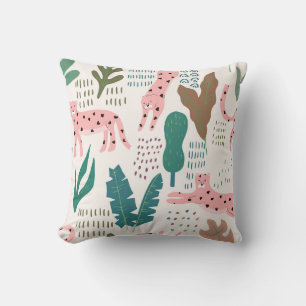 Cojín Decorativo Patrón de jungla, huella de leopardo, vintage.