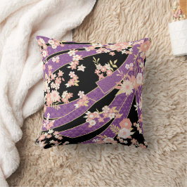 Cojín Decorativo Patrón de Kimono floral Violeta Rosa