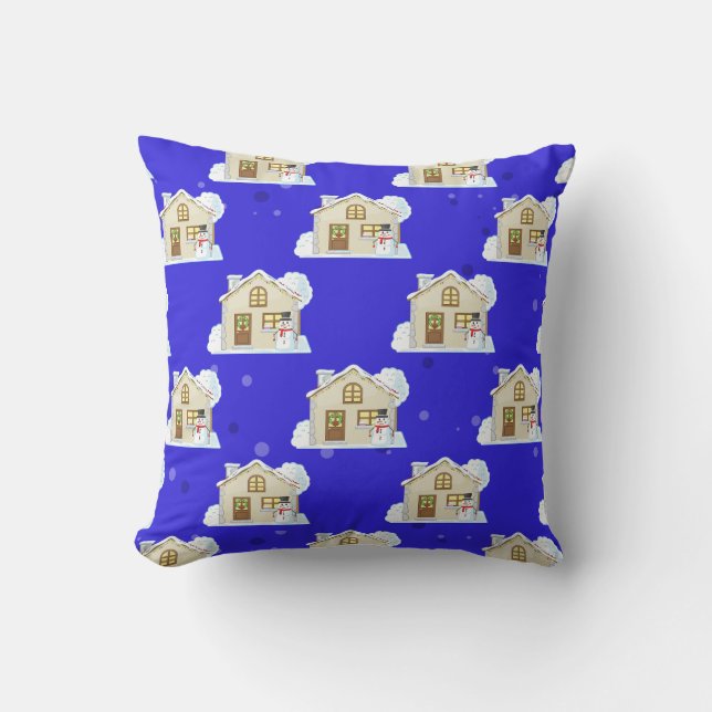 Cojín Decorativo Patrón de la casa de los navidades - Fondo azul (Anverso)